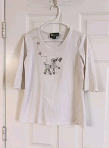 Christine Alexander White T- shirt Women's Medium Rhinestone Doggy 3/4 Sleeve - Picture 1 of 7