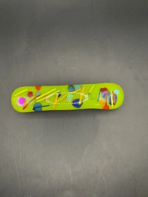 Dichroic Fused Glass French Barrette Handmade Chartreuse & Multi-color “Fiesta” - Image 1 of 4