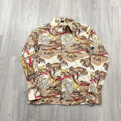 Vintage Donegal Jungle Cats Shirt Men's Medium Button Up 70s Tiger Lions Disco - Image 1 of 4