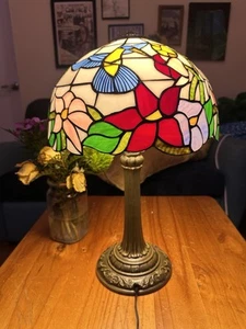 Tiffany Style 14” Tall Lamp Domed Stained Glass Hummingbird Floral Brand New - Picture 1 of 8