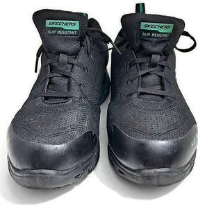 SKECHERS women's Athletic WORK SHOE size 9 ALLOY TOE black SLIP RESISTANT + - Picture 1 of 20