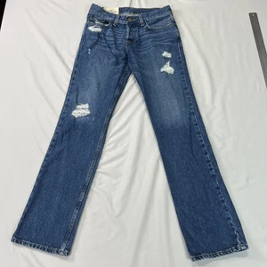 Hollister Jeans Mens 28 x 30 Blue Distressed Slim Bootcut Button Fly Low Rise - Picture 1 of 24