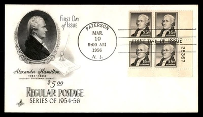 Mayfairstamps US FDC 1956 Alexander Hamilton Plate block Art Craft First Day Cov - Image 1 of 2