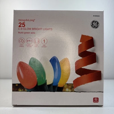 GE 1295955 25CT Multi Color GLOW BRIGHT C9 16' Green Wire - NEW! - Image 1 of 4