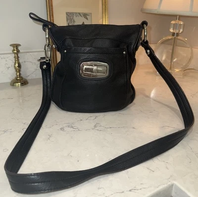 B. Makowski Black Pebbled Leather Handbag Purse Crossbody Silver Hardware - Image 1 of 4