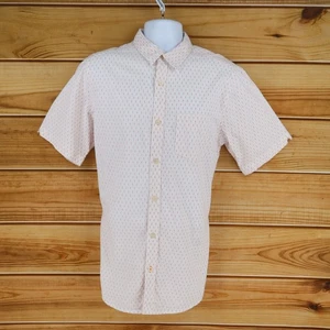 Weatherproof Short Sleeve Button Up Shirt Mens Sz L White Geometric Cotton Blend - Picture 1 of 8