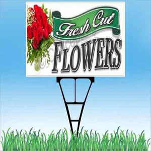 18"x24" FRESH CUT FLOWERS Outdoor Yard Sign & Stake Sidewalk Lawn Sales Florist - Picture 1 of 2