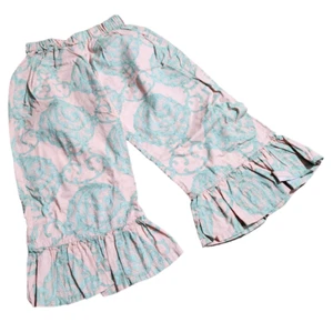 Bercot Boutique Girls Pants Capris Peach Blue Flower Stripe Size 7 Boho Ruffle - Picture 1 of 2