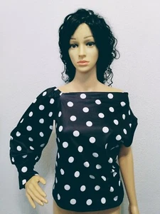 Top de mujer negro blanco a lunares 1 hombro frío 1 manga larga talla L - Imagen 1 de 5