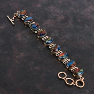 Faceted Ammolite & Copper Bracelet Designer Gemstone Adjustable Chain Bracelet s - Picture 1 of 9