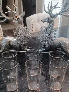 6 RARE MACBETH EVANS DEPRESSION GLASS OPTIC SILVER PLATINUM BAND 11 OZ TUMBLERS - Picture 1 of 7