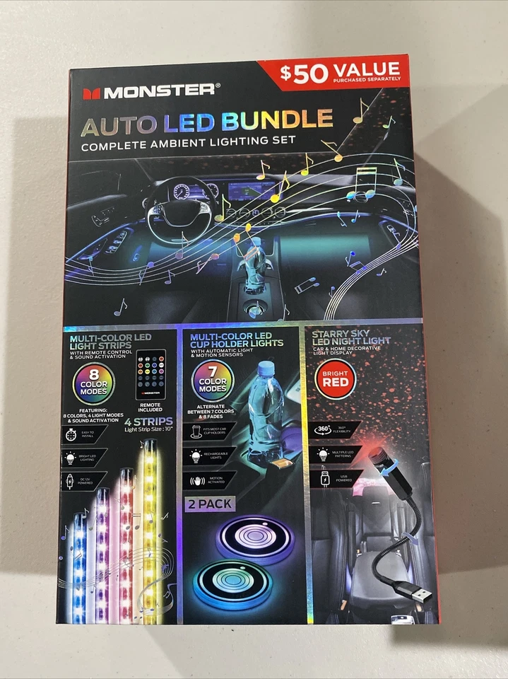 Monster Auto LED Paquete Kit de Iluminación Ambiental - Nuevo En La Caja Foto 1 de 2