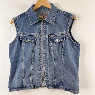 Chaleco Denim Express De Colección Cremallera Frontal Top Delgado Elastizado Grunge Y2k Años 90 Motociclista Western L Foto 1 de 4