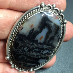 4937 Vintage sterling 925 Gray Agate 2" brooch pin 22.2 grams - Picture 1 of 2