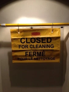 Rubbermaid "CLOSED FOR CLEANING" Hanging Sign 50"x1 x13" Multi-Lingual-LOT OF 2 - Picture 1 of 4