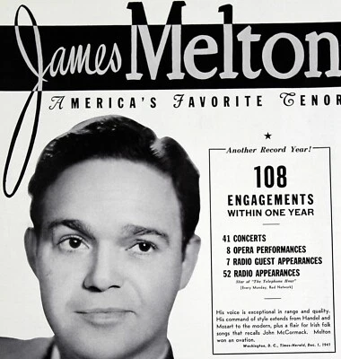 JAMES MELTON Opera Tenor 1942 Booking Ad Concert Orchestra Performers - Image 1 of 2