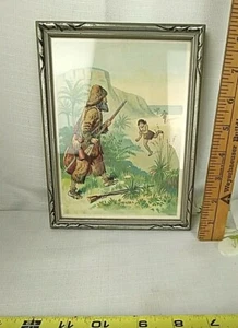 RARE Antique Framed Under Glass Lithograph? Print Robinson Crusoe 7" x 8.5" - Picture 1 of 4