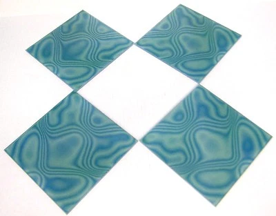 4pc ReTrO VtG SPACE AGE MOD AQUA BLUE 3-D OPTiC OP POP ART 8x8 MAGiC GLASS TiLE