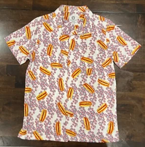 Hot Dog Themed 4th of July Button Up Short Sleeve Shirt Men’s Size S - Picture 1 of 5