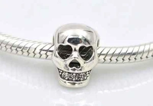 Authentic.925 Sterling Silver  Bead Style Fit PAN BRACELET  "SKULL HEART EYE" - Picture 1 of 1
