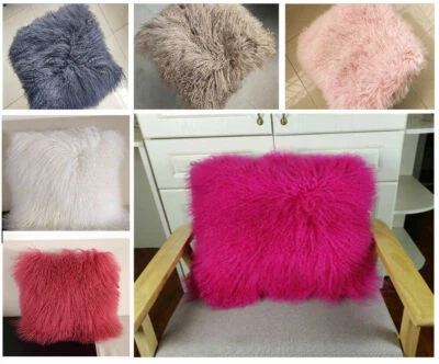 100% Real Mongolian Tibetan Lamb Fur Pillow Cushion Wool Fur Pillowcase 6 Color - Image 1 of 4