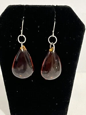 "Pendientes colgantes lágrima vidrio color ámbar 1""" Foto 1 de 2