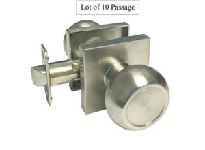 10 Satin Nickel Square Plate Door Locks Closet Round Knobs Brushed Nickel - Picture 1 of 3