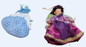 Vintage Cherub & Angel Ornament Set: Blue Plastic Puffed Purse & Porcelain Angel - Picture 1 of 5