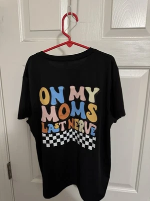 Kids On My Moms Last Nerve Funny Graphic Tee Checkerboard Print TShirt Black LRG - Image 1 of 4