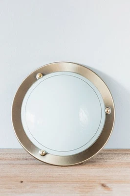 Luminaire Plafonnier ou Applqiue Vintage en Verre et Métal Doré Style Bateau - Photo 1/4