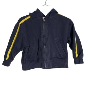 Gap Boys Size XS Zip Up Hoody Pockets Navy Long Sleeve Yellow Stripe - Picture 1 of 6