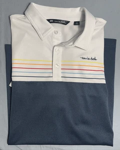 Travis Mathew Poloshirt Herren Medium weiß Regenbogen gestreift Golf Performance - Bild 1 von 8