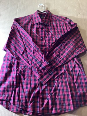 Camisa de vestir Club Room para hombre ajuste regular a cuadros 16,5 32/33 rojo/negro/dorado botón Foto 1 de 4