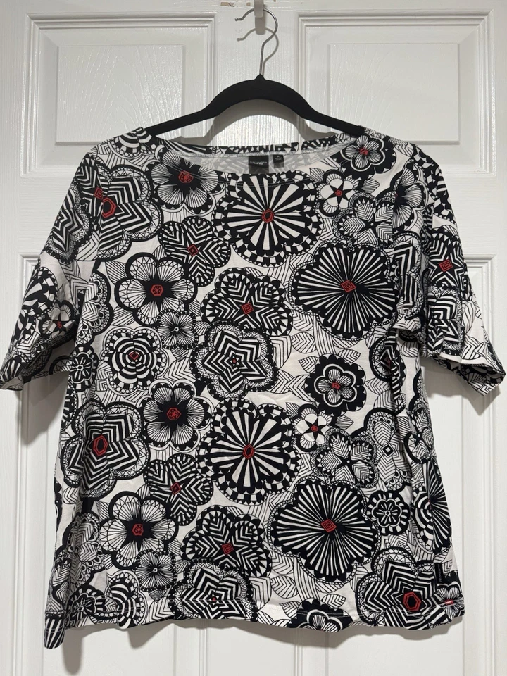 Marimekko Uniqlo Top Mediano Negro Floral 100% Algodón Foto 1 de 4