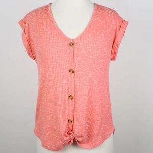 Camisa anudada frontal con botones acanalados medianos para mujer casi famosa - Imagen 1 de 5