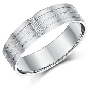 6mm Paladio Anillo Plano Formal Diamante Boda Acanalado Anillo con Diamante - Imagen 1 de 2