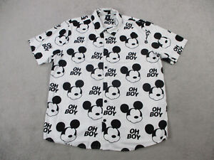 Disney Shirt Mens Large Black White Neff Oh Boy Button Up Hawaiian Mickey Mouse