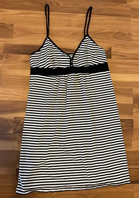 Secret Treasures Women Sz Medium Slip Dress Black White Stripe Babydoll Stretch - Image 1 of 4