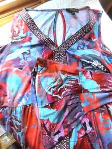 CUPIO OPEN SLEEVE BLOUSE SIZE L ORNATE UNIQUE LSLV BRILLIANT COLORS EMBROIDERY - Picture 1 of 7