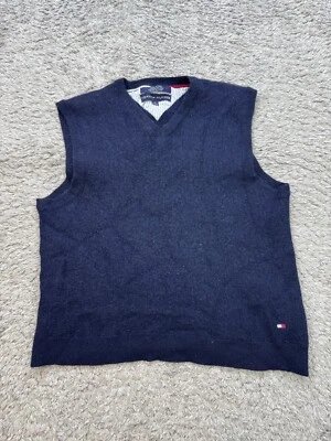 Tommy Hilfiger Suéter Niños Jóvenes XL Azul Marino Lana Merino Cuello en V Chaleco De Colección Años 90 Foto 1 de 4