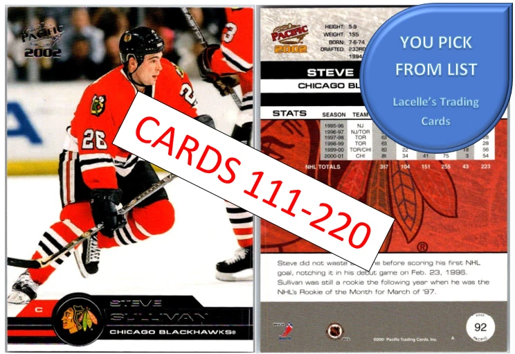 2001-02  Pacific 2002 Hockey Base Cards (111-220)  - U-Pick From List - Image 1 of 1