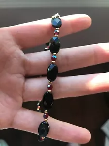 Onyx + Swarovski Crystal Necklace - Xmas Gift - Picture 1 of 7