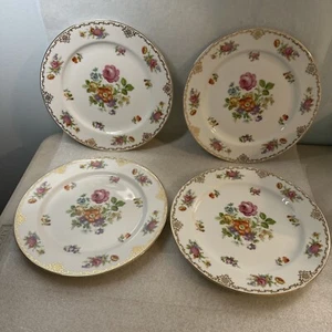 Set of 4 Noritake M Dresdoll 10” Dinner Plates Gold Trim Floral - Picture 1 of 8