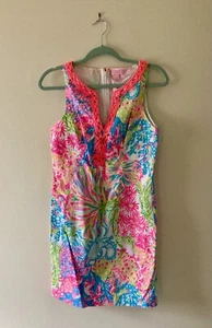 Lilly Pulitzer Ryder Beaded Lace Shift Dress - Lovers Coral Print | Size 4 - Picture 1 of 4