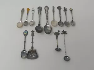 13 Piece Sterling Silver Spoons Souvenir Spoons Lot 925 900 835 163.2grams - Picture 1 of 11