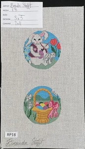 HP Needlepoint 18ct BRENDA STOFFT Easter Bunny+Basket 2-sided ornament-RP18 - Picture 1 of 1