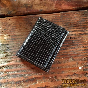 Black Lizard Trifold Wallet Amish Hand Made from Genuine Lizard Skin Tri Fold - Picture 1 of 4