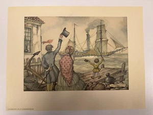 1971 Print Anton Pieck Sending off the Ship Donald Art Co #7084 Decoupage - Foto 1 di 3