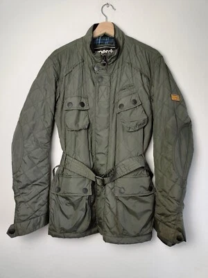 Superdry Chaqueta Larga Moto Caqui Verde Nylon Cinturón Abrigo - Mujer Mediano Foto 1 de 4