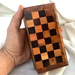 Portable Chess Board Game Pieces Pocket Small Thuya Ebony Root Wood Box Mini Toy - Picture 1 of 14